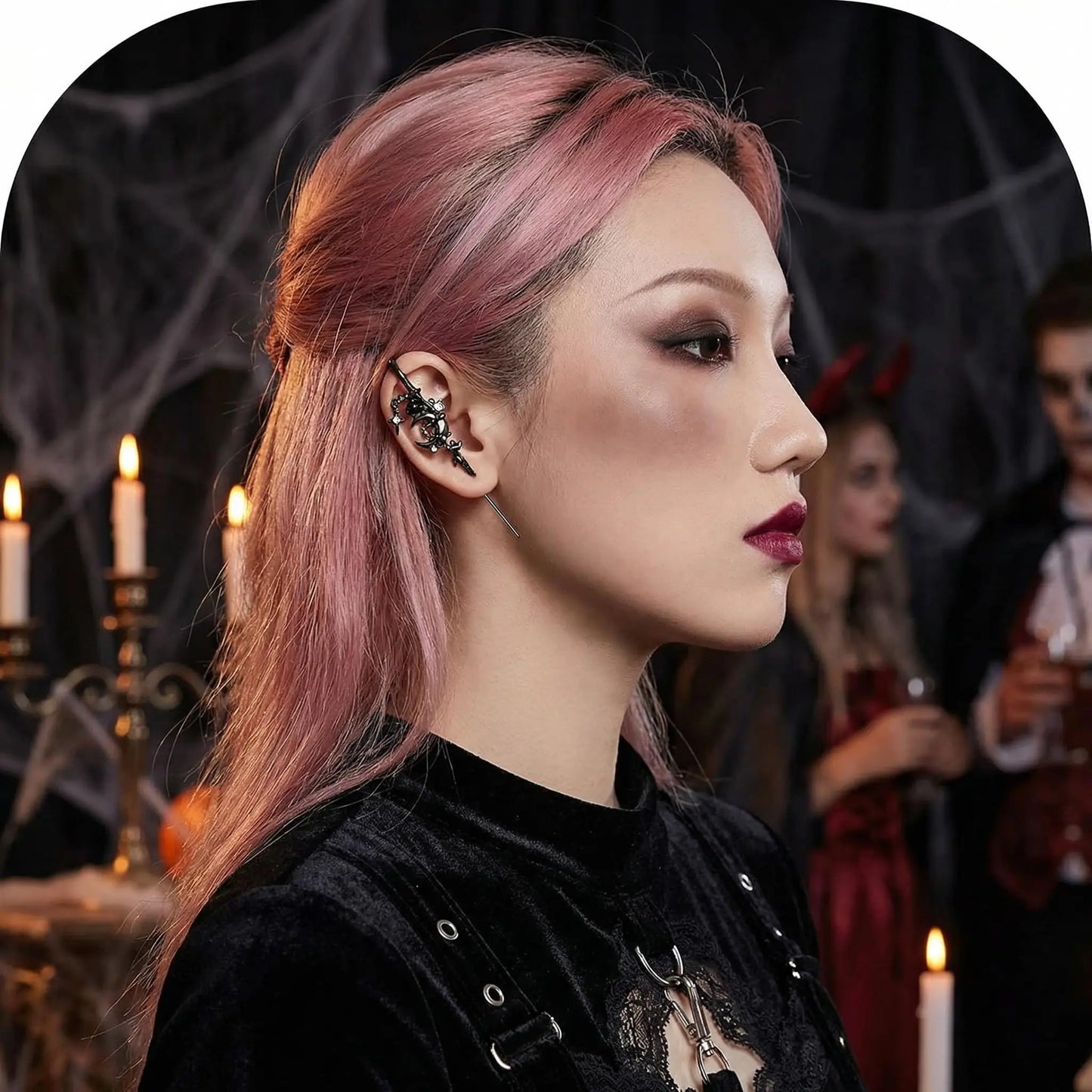 Restyle Goth Earrings Moon Ear Hooks Earrings, Fashion Gothic Style Jewelry Lightweight Design for Daily Wear and Special Occasions Punk Biker Jewelry