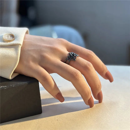 Killstar Gothic Punk Irregular Spider Opening Ring Women Men Fashion Zircon Black Crystal Dark Animal Ring Hip Hop Party Finger Jewelry Gothic Black