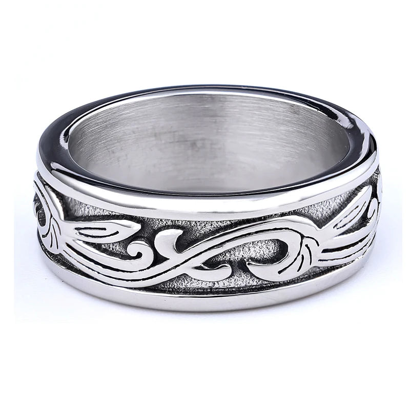 The Great Frog 10MM Wide Nordic Viking Celtic Rings Stainless Steel Punk Fashion Viking Trinity Ring for Men Women Amulet Jewelry Wholesale Steel Stainless Steel