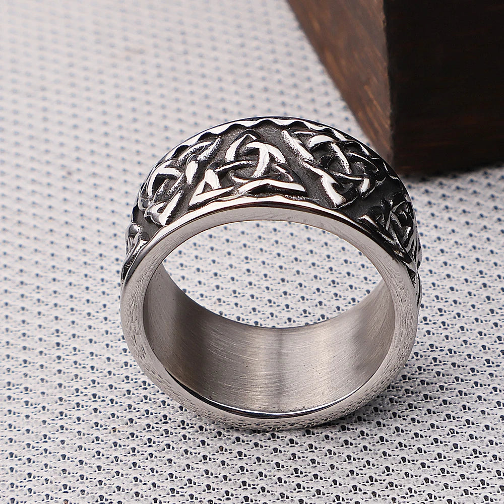 The Great Frog 10MM Wide Nordic Viking Celtic Rings Stainless Steel Punk Fashion Viking Trinity Ring for Men Women Amulet Jewelry Wholesale Steel Stainless Steel