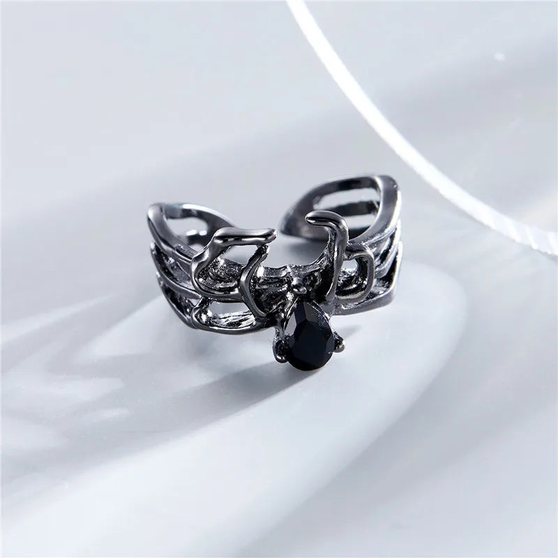 Killstar Gothic Punk Irregular Spider Opening Ring Women Men Fashion Zircon Black Crystal Dark Animal Ring Hip Hop Party Finger Jewelry Gothic Black