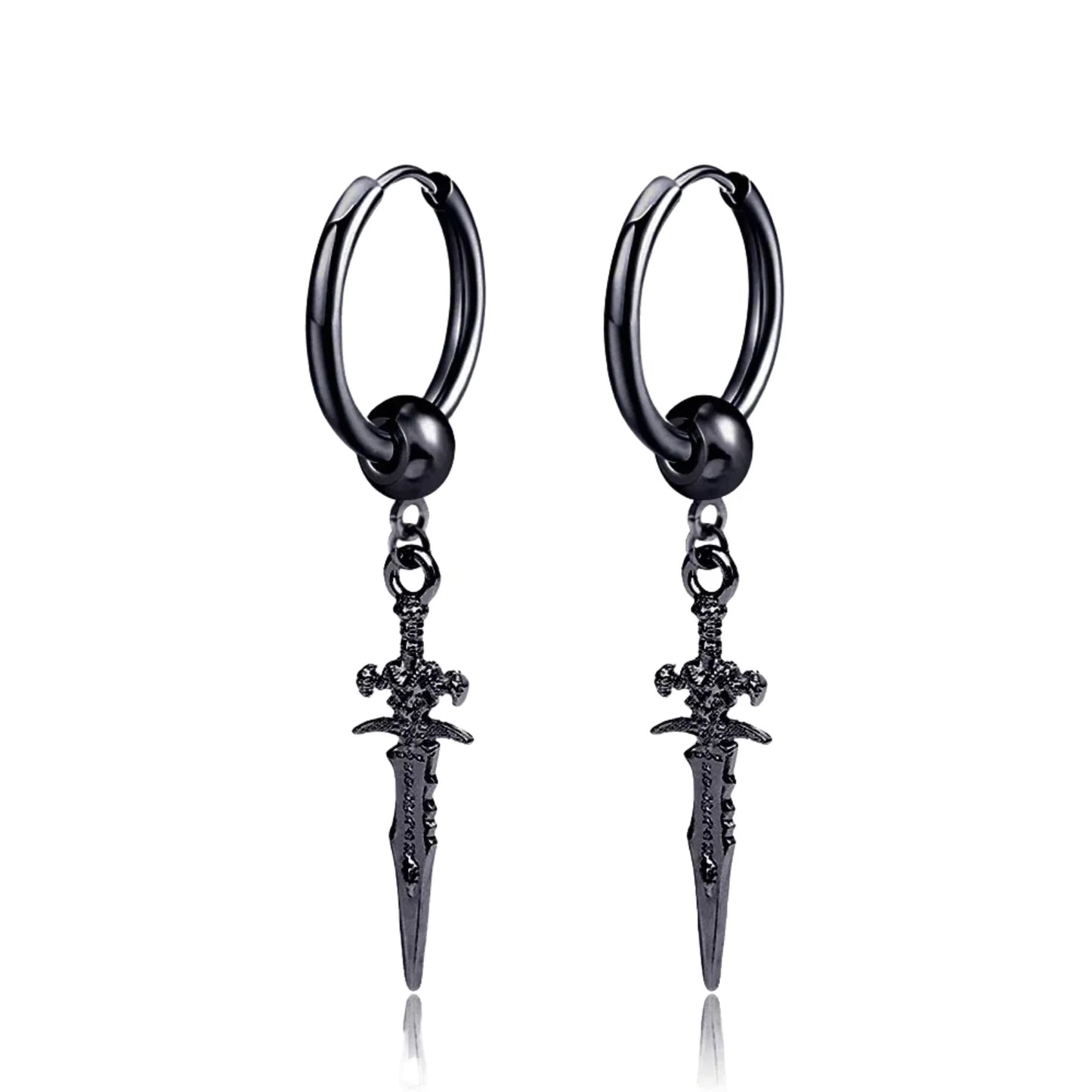Dark in Love Gothic Sword Drop Earrings Surgical Steel Black Punk Ear Hoops with Long Dangle Grunge Hip Hop Stainless Steel Rings Gothic Steel Stainless Steel Black