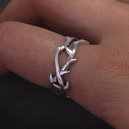 Disturbia 925 Sterling Silver Gothic Thorn Couple Rings for Women Men Punk Retro Cool Spiky Finger Ring Adjustable Hip hop Y2k Jewelry Gothic Silver Silver
