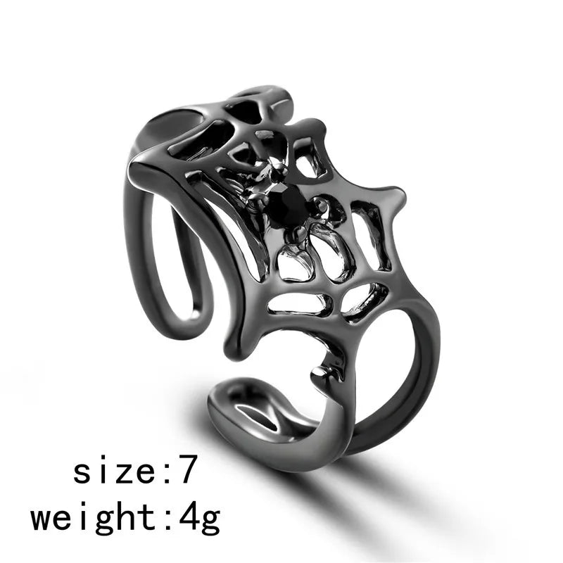 Killstar Gothic Punk Irregular Spider Opening Ring Women Men Fashion Zircon Black Crystal Dark Animal Ring Hip Hop Party Finger Jewelry Gothic Black