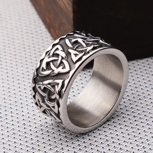 The Great Frog 10MM Wide Nordic Viking Celtic Rings Stainless Steel Punk Fashion Viking Trinity Ring for Men Women Amulet Jewelry Wholesale Steel Stainless Steel