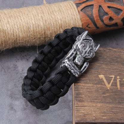 Blackcraft Cult Never Fade Rock Viking Wolf Bracelet Men's handmade cord Wolf Bead Punk Bracelets Biker Jewelry Wolf Black Gothic Ring