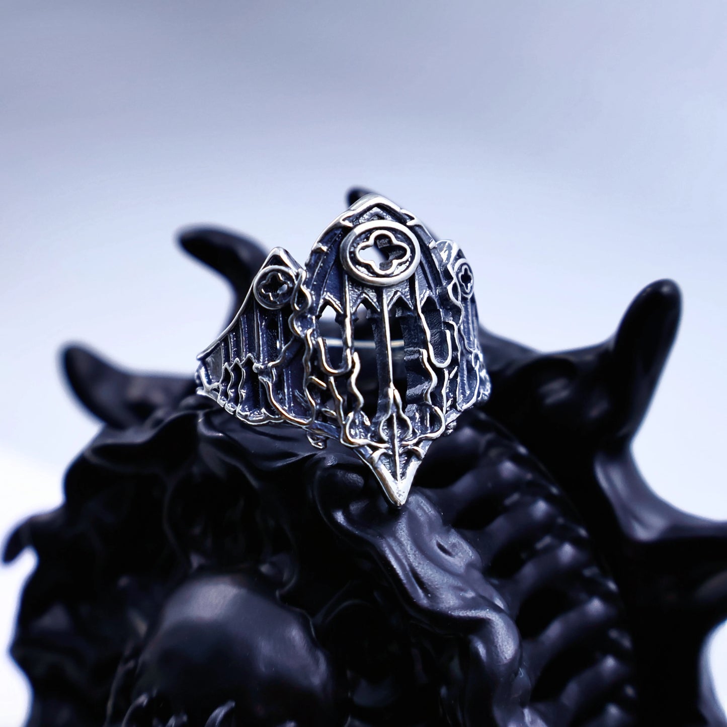 The Great Frog Retro Burnt Gothic Cathedral Open Ring For Men Silver plated Copper Dark Gothic Punk Edgy Indie Jewelry Niche Accessories Gift Gothic Silver Silver