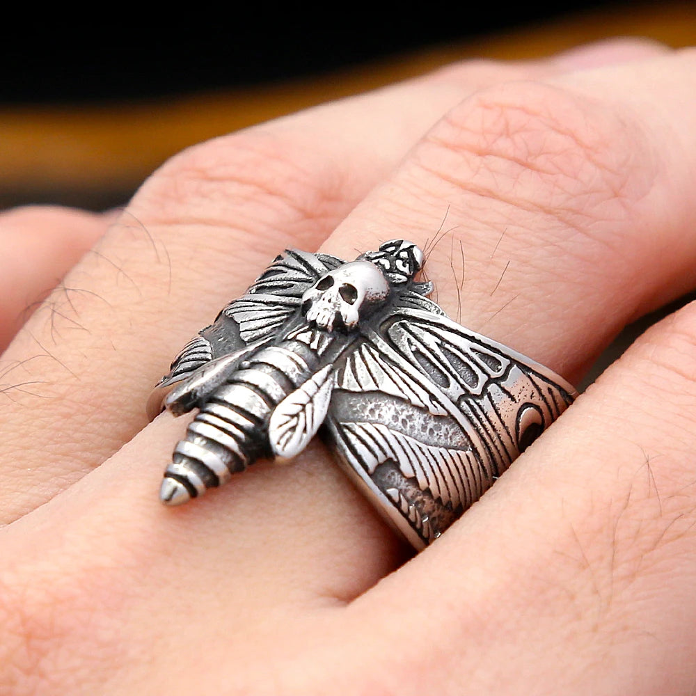 Rogue + Wolf Gothic Fashion Skull Moth Ring For Men Women Stainless Steel Punk Animal Ring Unique Biker Amulet Jewelry Gifts Dropshipping Skull Gothic Wolf Steel Stainless Steel