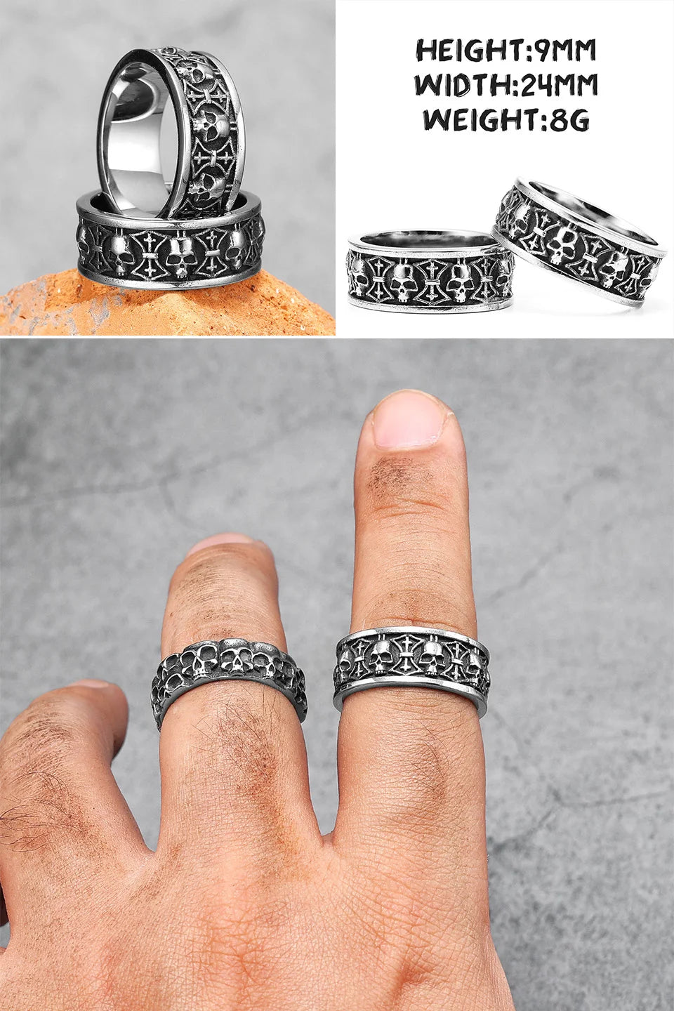 Killstar Vintage Punk Gothic All Skull Head Series Stainless Steel Womens Mens Rings Unique for Biker Jewelry Creativity Gift Wholesale Skull Gothic Steel Stainless Steel