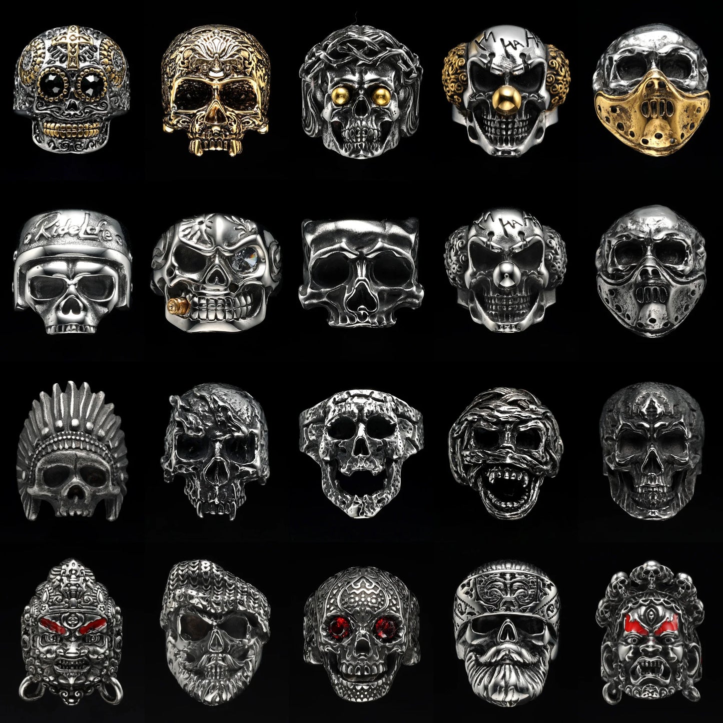 Killstar Vintage Punk Gothic All Skull Head Series Stainless Steel Womens Mens Rings Unique for Biker Jewelry Creativity Gift Wholesale Skull Gothic Steel Stainless Steel