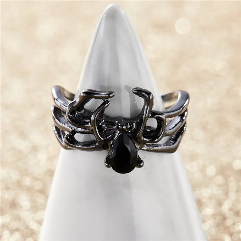 Killstar Gothic Punk Irregular Spider Opening Ring Women Men Fashion Zircon Black Crystal Dark Animal Ring Hip Hop Party Finger Jewelry Gothic Black