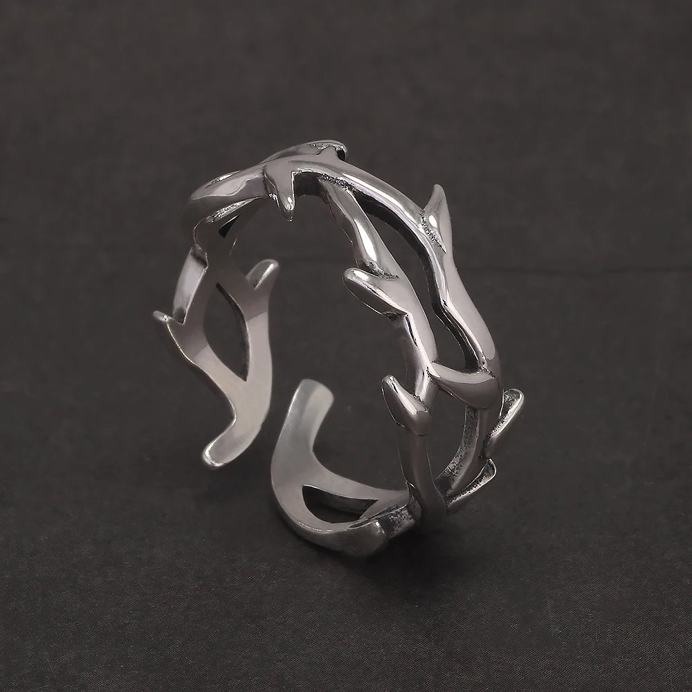 Disturbia 925 Sterling Silver Gothic Thorn Couple Rings for Women Men Punk Retro Cool Spiky Finger Ring Adjustable Hip hop Y2k Jewelry Gothic Silver Silver