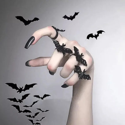 Rogue + Wolf Gothic Black Bat Ring Punk Flying Bat Metal Adjustable Women Jewelry Hot Festival Cosplay Gift Boys Girls Halloween Accessories Gothic Bat Wolf Black