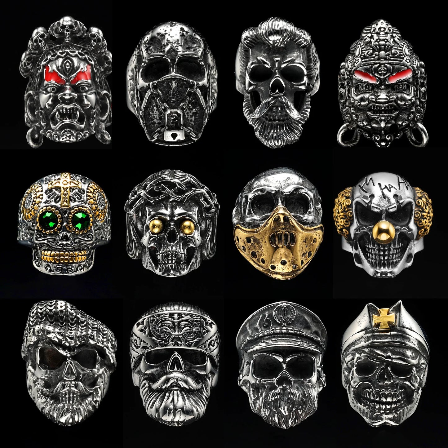 Killstar Vintage Punk Gothic All Skull Head Series Stainless Steel Womens Mens Rings Unique for Biker Jewelry Creativity Gift Wholesale Skull Gothic Steel Stainless Steel