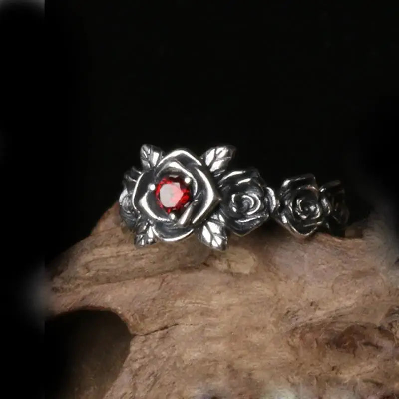 Punk Rave Men Women Gothic Thai Silver Rose Flower Cuff Finger Rings Unisex Fashion New Jewelry Lovers Gift Party anillos mujer Gothic Silver Silver