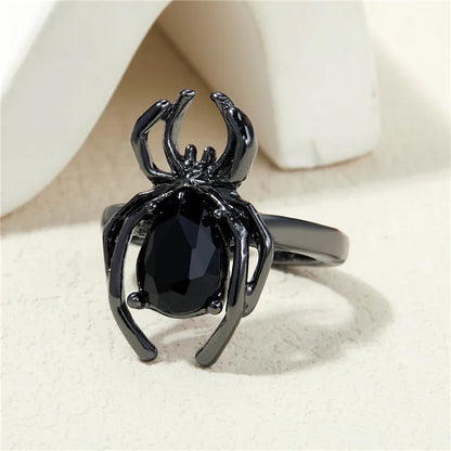 Killstar Gothic Punk Irregular Spider Opening Ring Women Men Fashion Zircon Black Crystal Dark Animal Ring Hip Hop Party Finger Jewelry Gothic Black