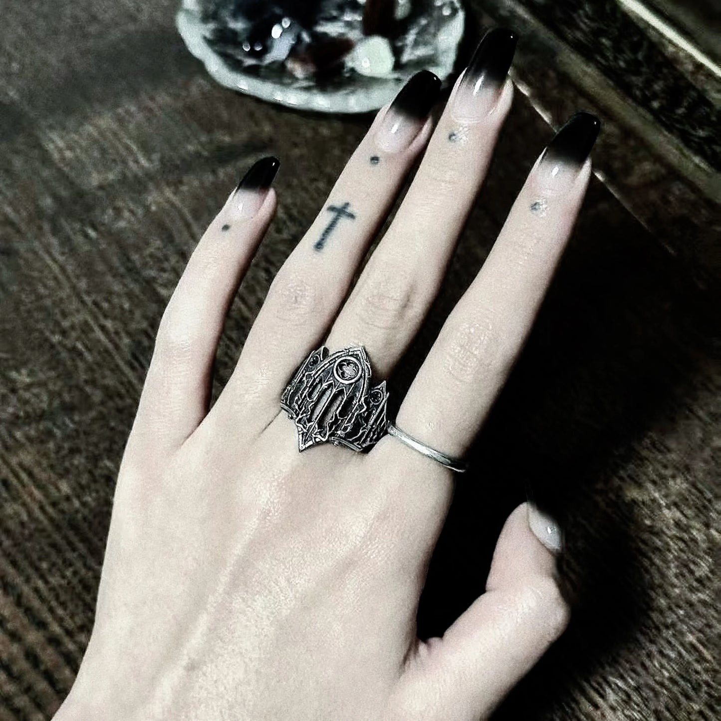 The Great Frog Retro Burnt Gothic Cathedral Open Ring For Men Silver plated Copper Dark Gothic Punk Edgy Indie Jewelry Niche Accessories Gift Gothic Silver Silver