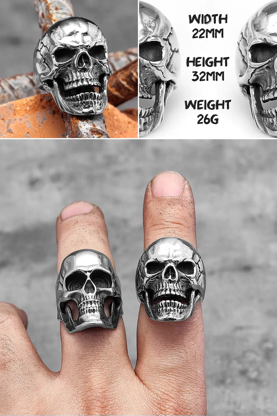 Killstar Vintage Punk Gothic All Skull Head Series Stainless Steel Womens Mens Rings Unique for Biker Jewelry Creativity Gift Wholesale Skull Gothic Steel Stainless Steel
