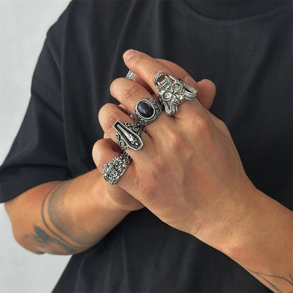 Killstar Gothic Punk Skull Rings for Men's Adjustable Opening Finger Ring Coffin Mummy Vampire Jewelry Creative Gifts Halloween Cosplay Skull Gothic