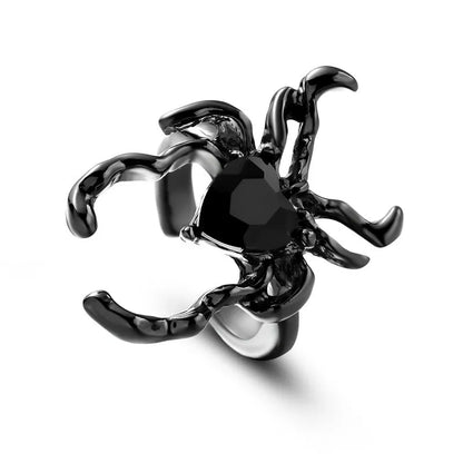 Killstar Gothic Punk Irregular Spider Opening Ring Women Men Fashion Zircon Black Crystal Dark Animal Ring Hip Hop Party Finger Jewelry Gothic Black