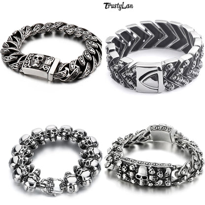 Disturbia Steampunk Rock Skull Bracelet for Men In Waterproof Stainless Steel Skeleton Men's Bracelet Man Bike Jewelry Boys Birthday Gifts Skull Skeleton Steel Stainless Steel Gothic Ring