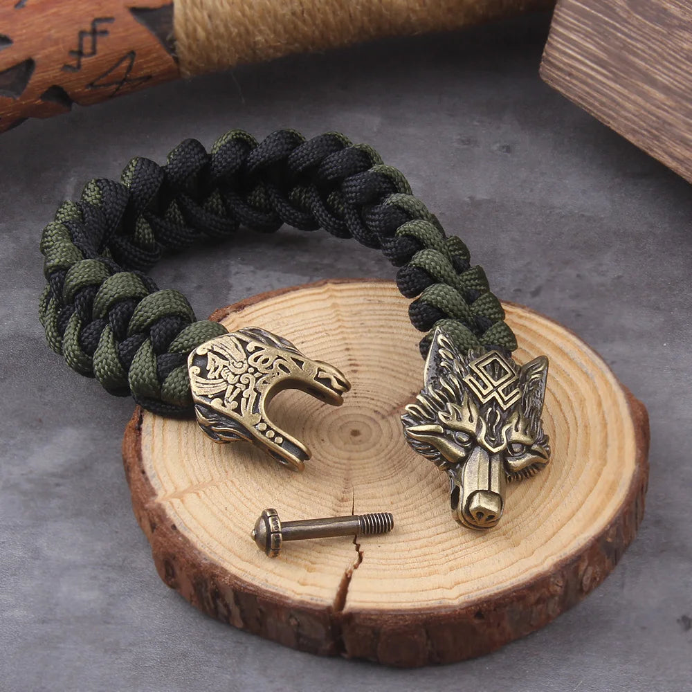 Blackcraft Cult Never Fade Rock Viking Wolf Bracelet Men's handmade cord Wolf Bead Punk Bracelets Biker Jewelry Wolf Black Gothic Ring