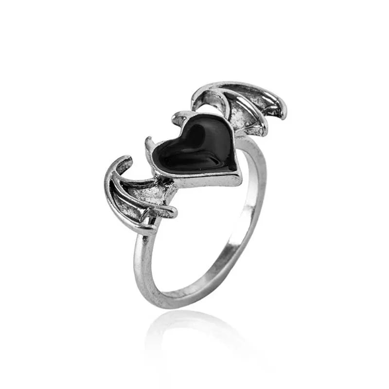 Rogue + Wolf Gothic Black Bat Ring Punk Flying Bat Metal Adjustable Women Jewelry Hot Festival Cosplay Gift Boys Girls Halloween Accessories Gothic Bat Wolf Black
