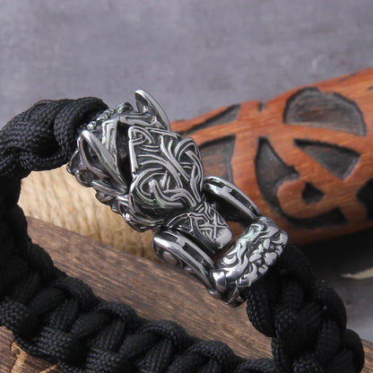 Blackcraft Cult Never Fade Rock Viking Wolf Bracelet Men's handmade cord Wolf Bead Punk Bracelets Biker Jewelry Wolf Black Gothic Ring