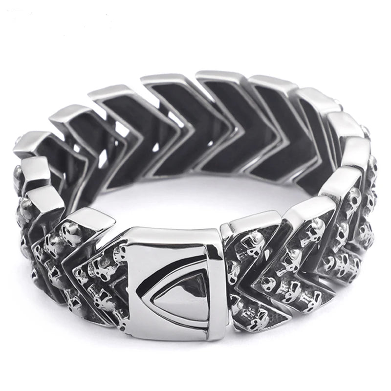 Disturbia Steampunk Rock Skull Bracelet for Men In Waterproof Stainless Steel Skeleton Men's Bracelet Man Bike Jewelry Boys Birthday Gifts Skull Skeleton Steel Stainless Steel Gothic Ring