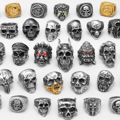Killstar Vintage Punk Gothic All Skull Head Series Stainless Steel Womens Mens Rings Unique for Biker Jewelry Creativity Gift Wholesale Skull Gothic Steel Stainless Steel