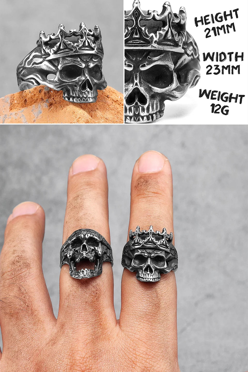 Killstar Vintage Punk Gothic All Skull Head Series Stainless Steel Womens Mens Rings Unique for Biker Jewelry Creativity Gift Wholesale Skull Gothic Steel Stainless Steel